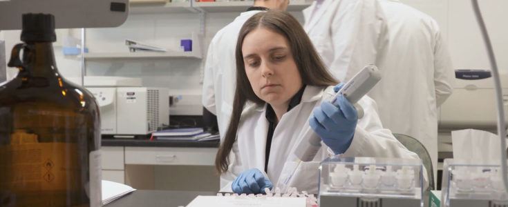 Researcher working in lab