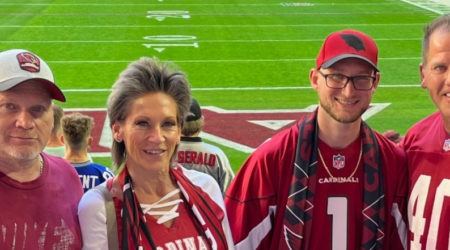 Recovering glioblastoma patient with his family